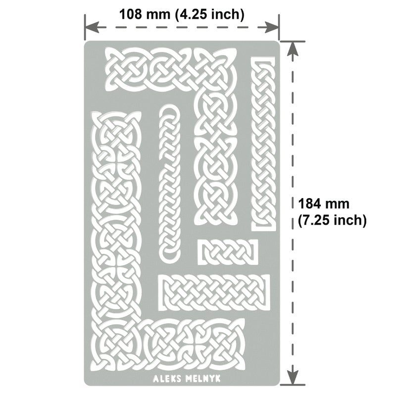Aleks Melnyk No.36.2 Small Border Stencil for Scrapbooking, Celtic Knot, Ornate Viking, Stainless Steel Journal Stencil, for Engraving, Pyrography, Wood Burning, Bullet Journaling - Image 4